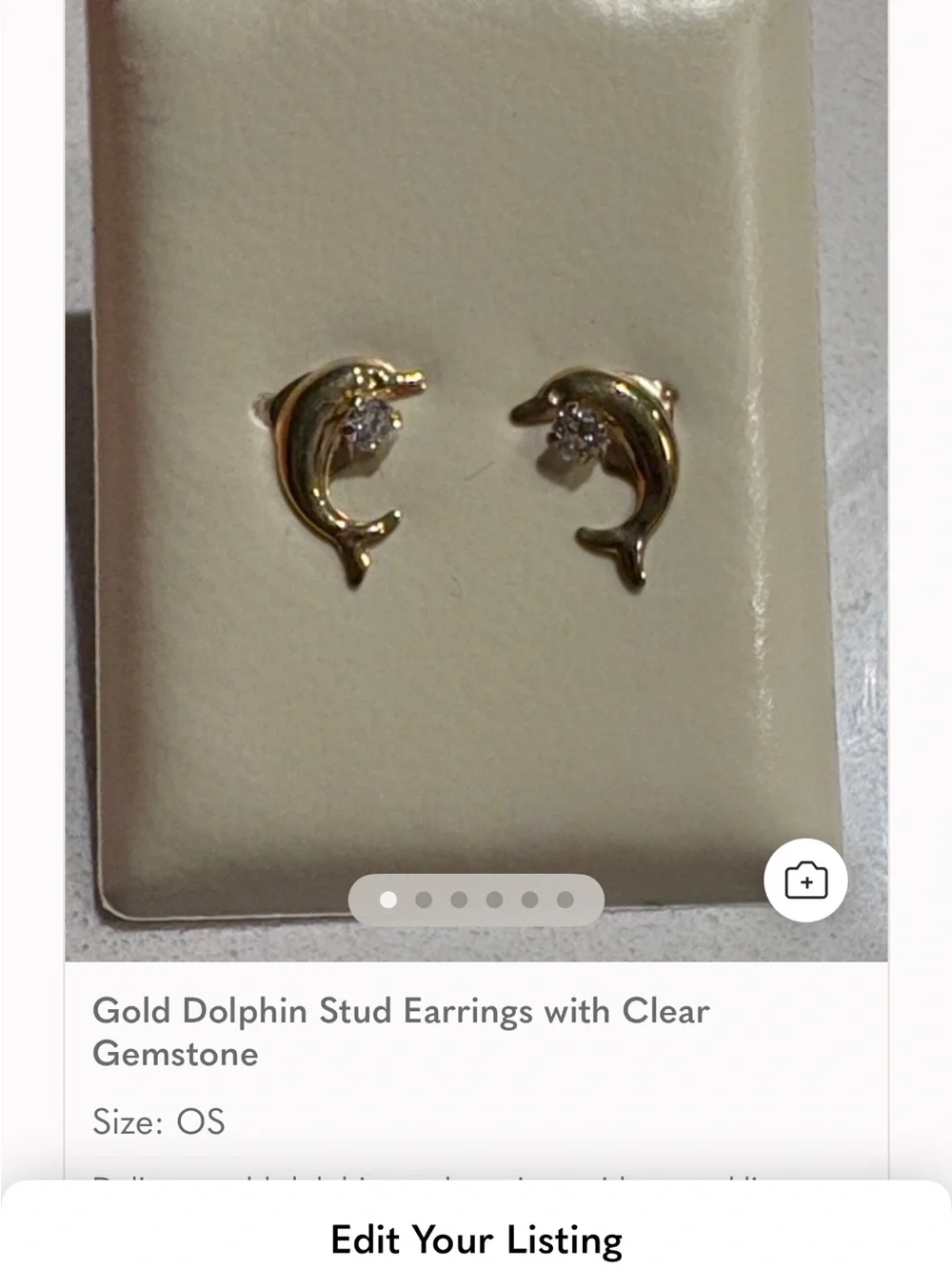Gold Dolphin Stud Earrings with Clear Stone - Women Jewelry